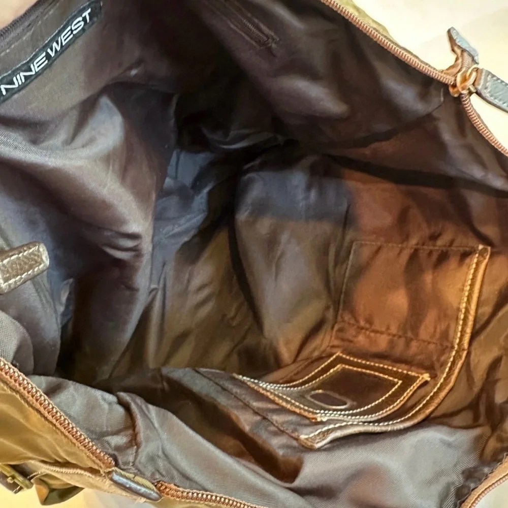 Nine West Olive Green Tote with Dark Brown Trim - Picture 8 of 12